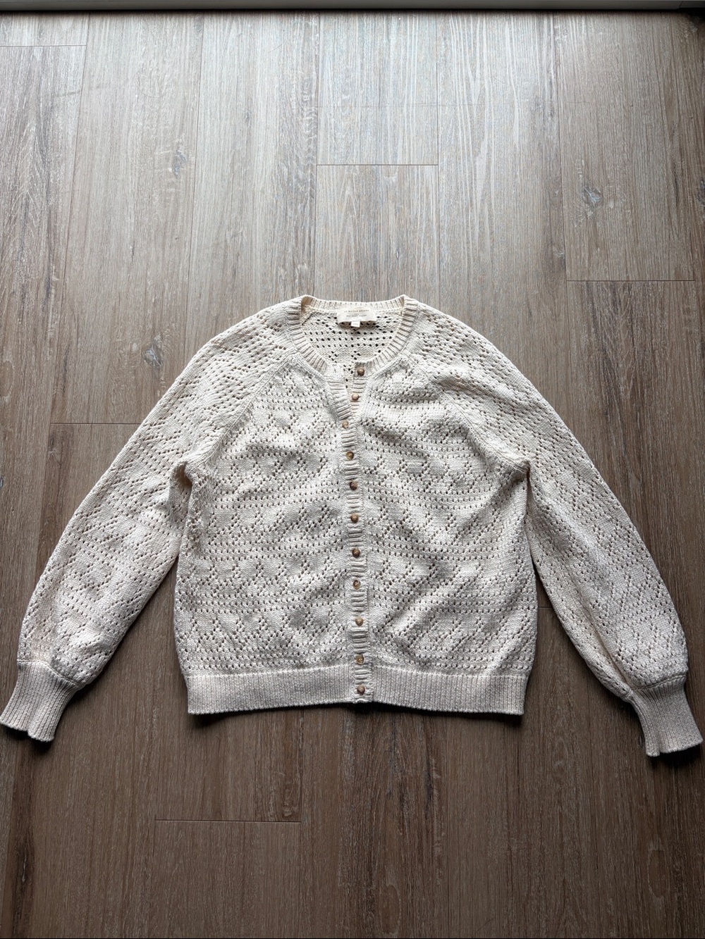 Sezane Cappucine Cream Openwork Button-Up Sweater Cardigan Sz XXS